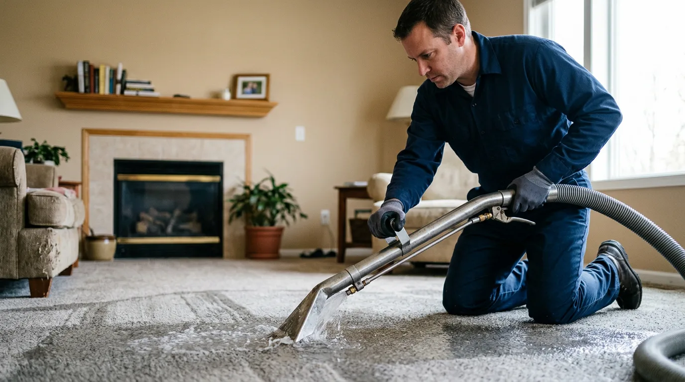 Water damage restoration technician working near Blandford, MA